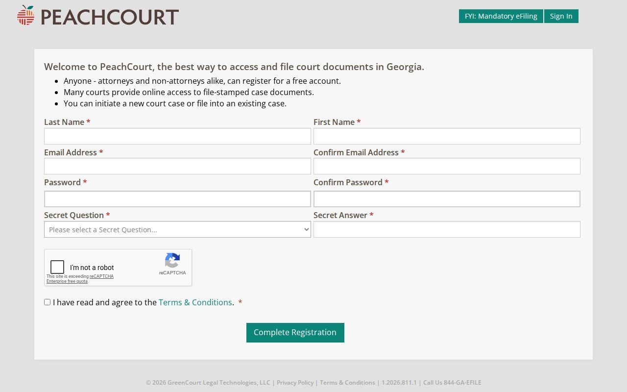 Ware County civil docket PeachCourt registration