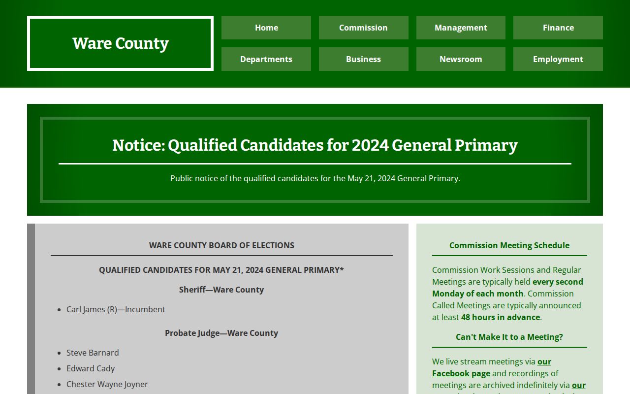Ware County criminal docket court offices notice