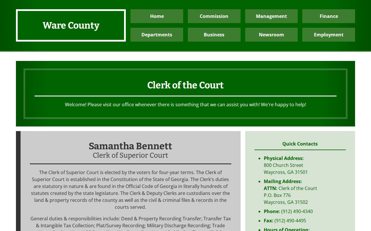 Ware County court docket court system information