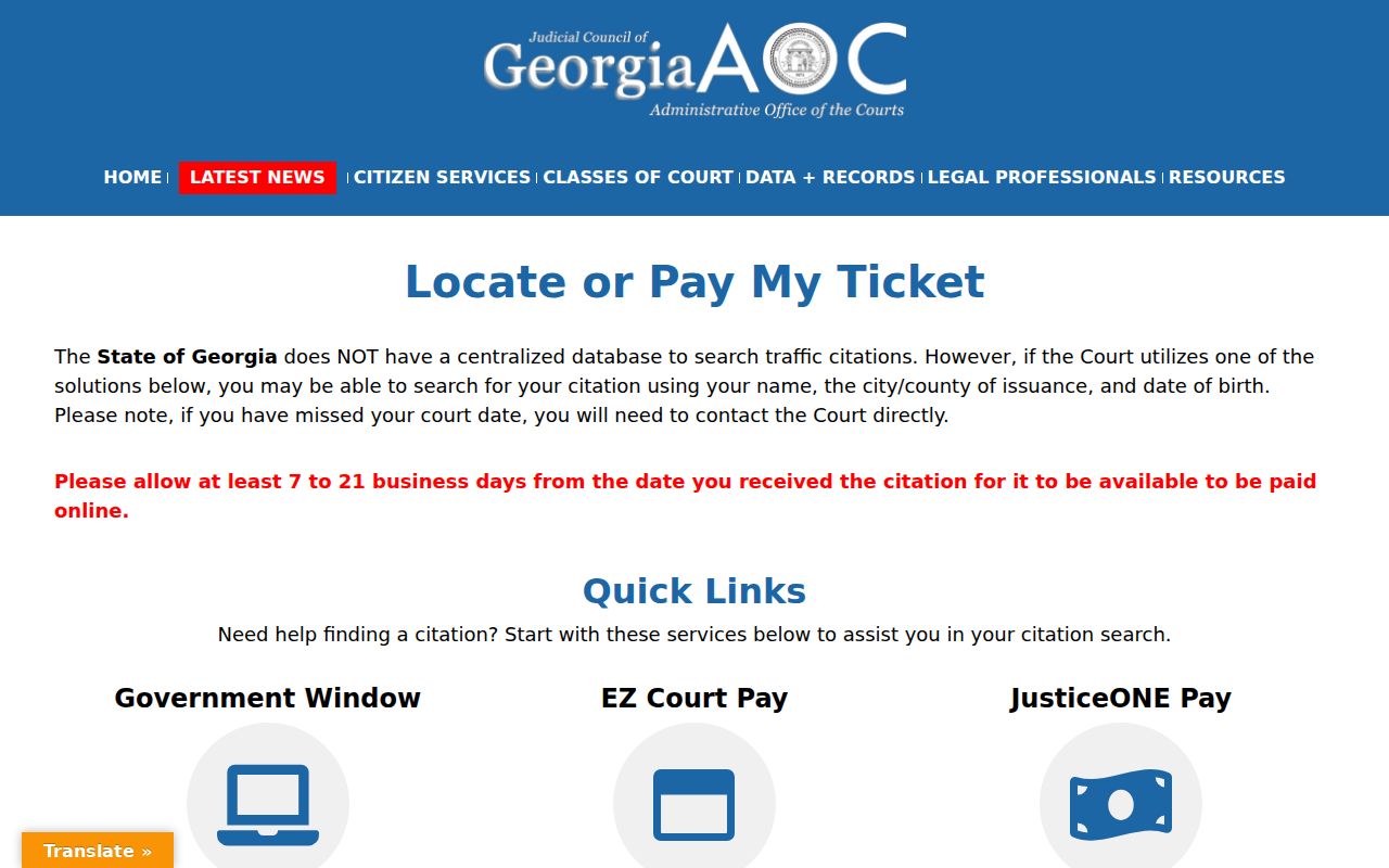 Ware County traffic ticket issuing-court lookup guidance